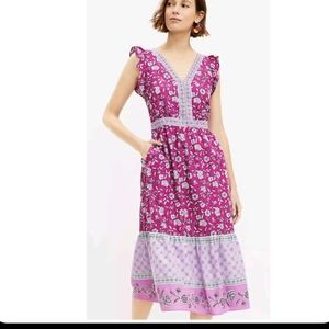 LOFT Purple Bohemian Midi Dress Flutter Sleeve 2